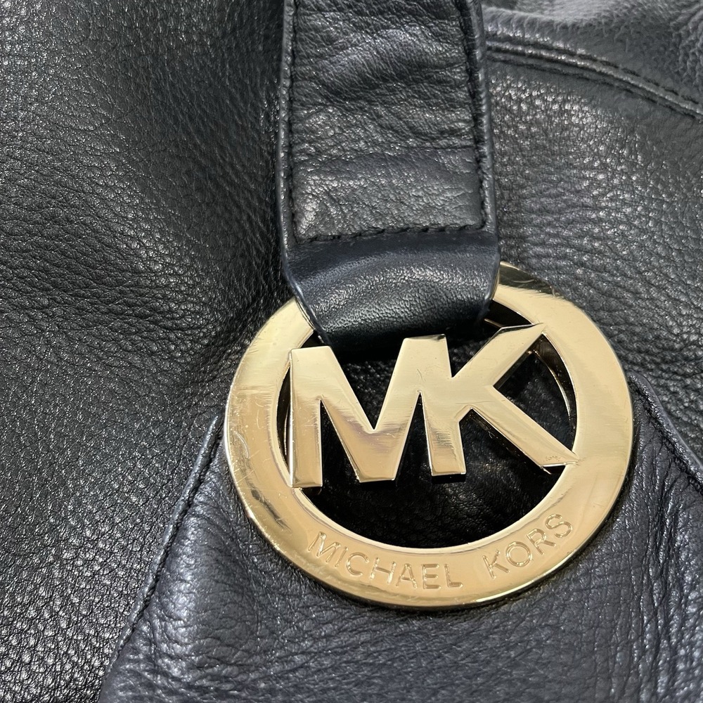 Y2K Michael Kors Fulton Black Pebbled Leather Large Hobo Shoulder Bag Buttery - Picture 6 of 9